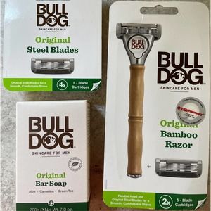 Bull Dog Skincare for Men   Bamboo Razor, 5Blade Cartridges, Original Bar Soap